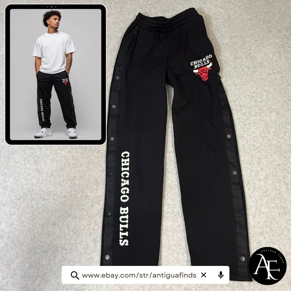 NBA Ultra Game Chicago Bulls Black Button Track Pants Mens XS Warm Up Joggers